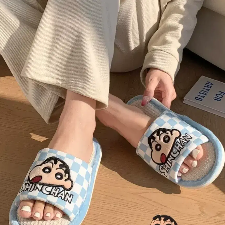 짱구 체크 실내 슬리퍼 260mm 블루