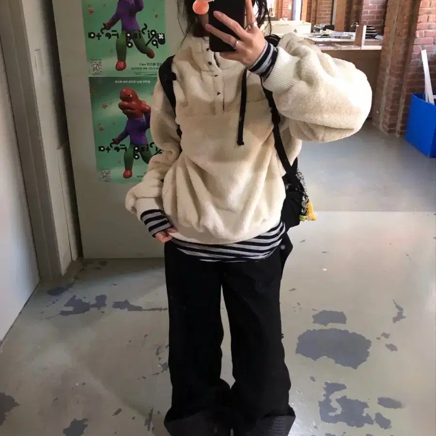 오피쉬 아노락 플리스 아이보리