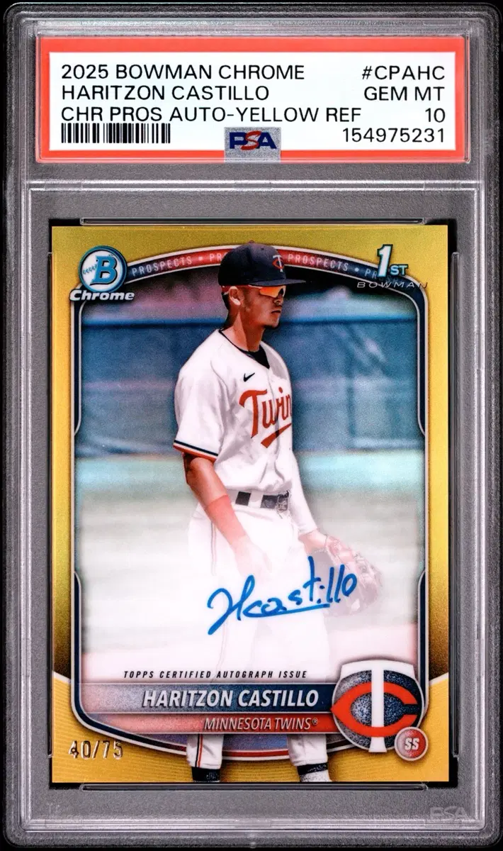 2025 보우만 크롬 하리촌 카스티요 1st 옐로우 오토 /75 PSA 10