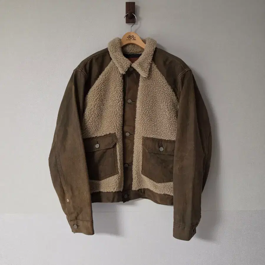 RRL 더블알엘 그리즐리 브라운 데님 플리스 자켓 L