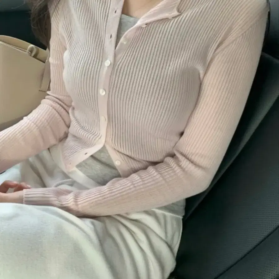 제니오 페오니 쉬어 가디건 베이비핑크