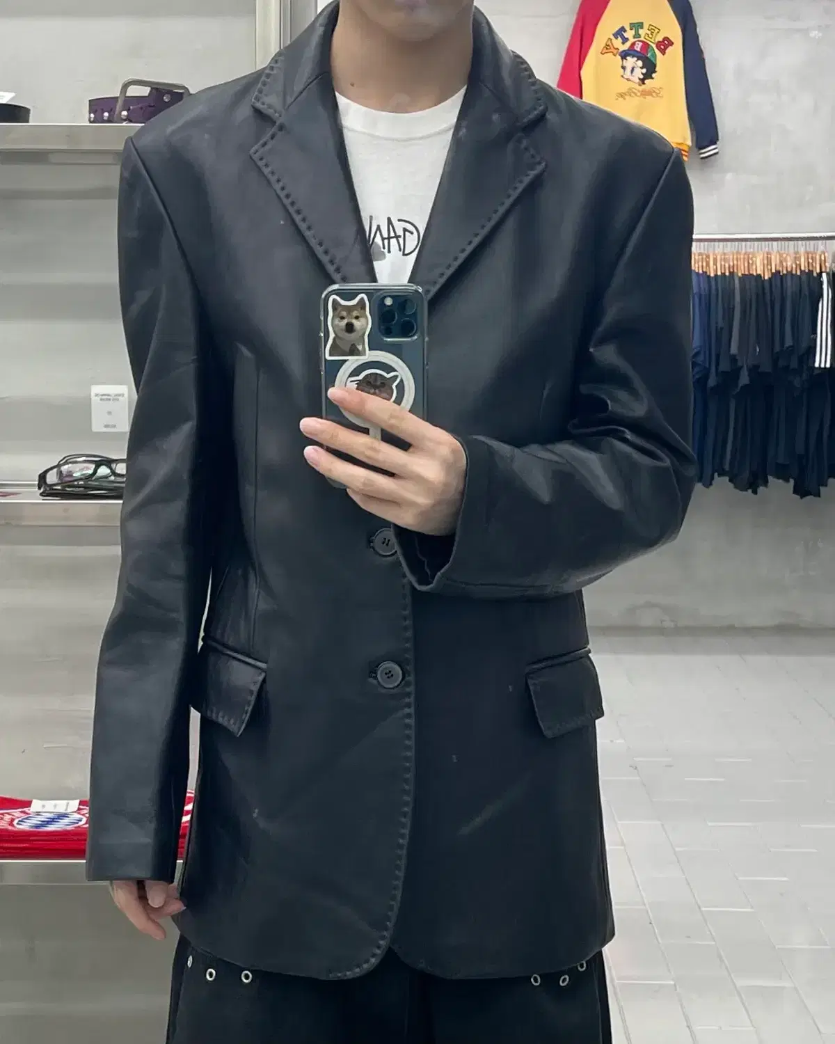 (M) 빈티지 싱글 스티치 리얼 램스킨 블레이저 자켓