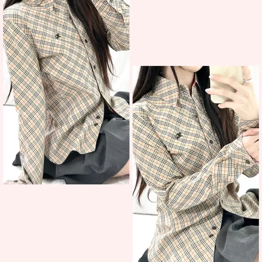 버버리 블루라벨 기마로고 노바체크 셔츠