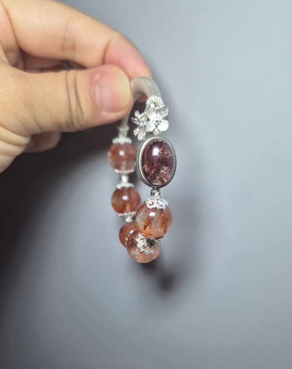 [Silver925] 천연 13mm 홍교화 & 레드가든쿼츠 실버 팔찌 (전체 실버925)