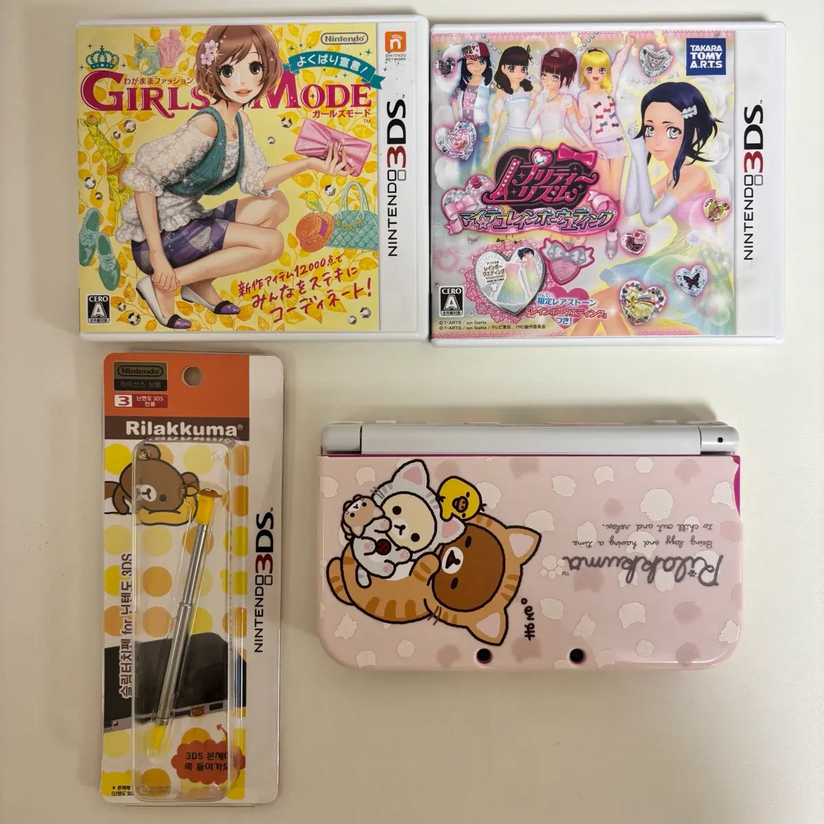 닌텐도 new 3ds ll 일판 걸스 모드 프리즘스톤 삼다수 뉴큰다수 핑크 리락쿠마 터치펜 케이스