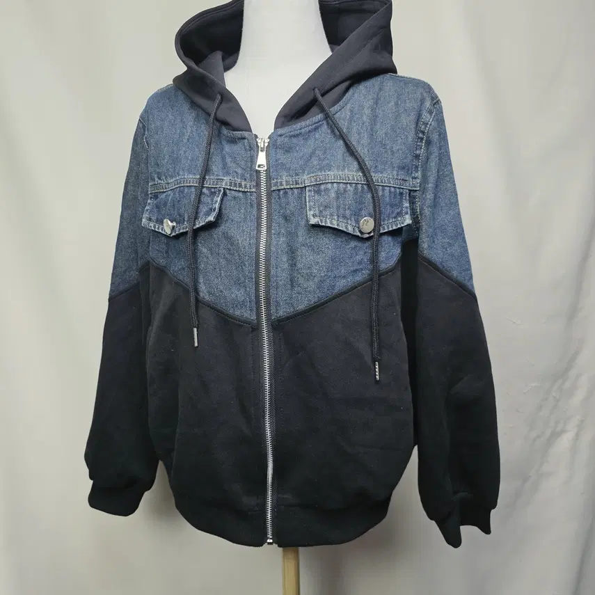 [vintage] 여성 데님 배색 후드집업 2XL
