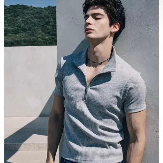 헬렛 RIBBED SLIM ZIP-UP [GREY] xl사이즈