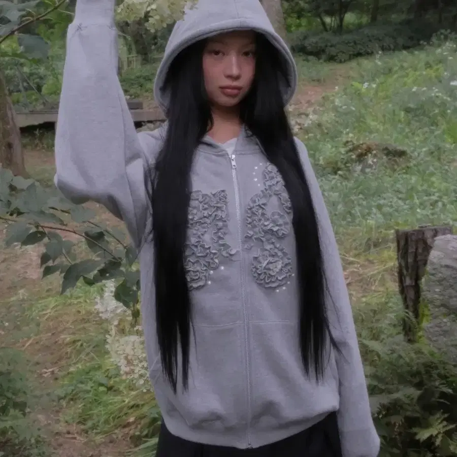플레어업 러플 후드집업 그레이 Ruffle Zip Hoodie grey