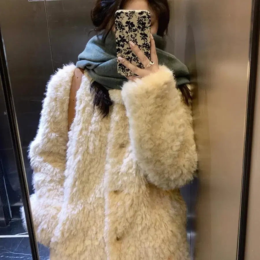 새상품) 양털 카라 퍼자켓 뽀글이 베이지 하프 코트 점퍼 아이보리