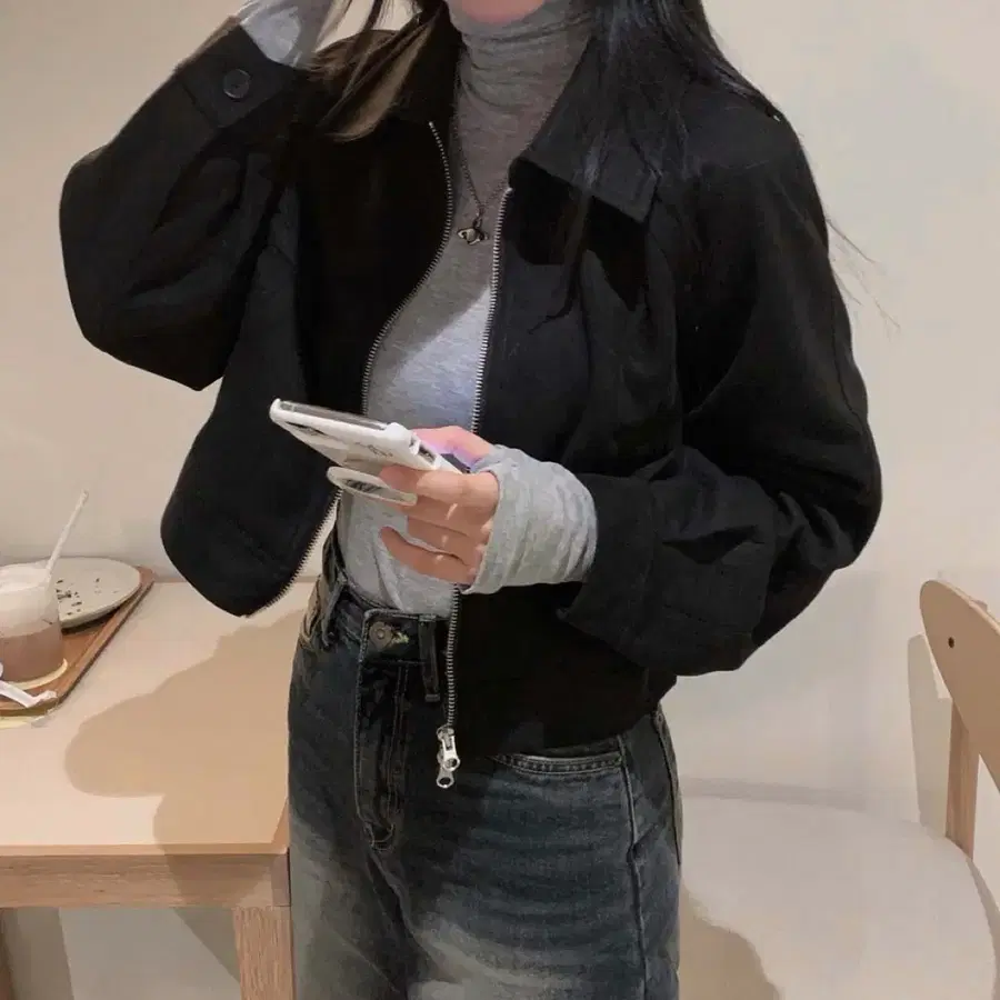 크림치즈마켓 크롭 스웨이드 자켓