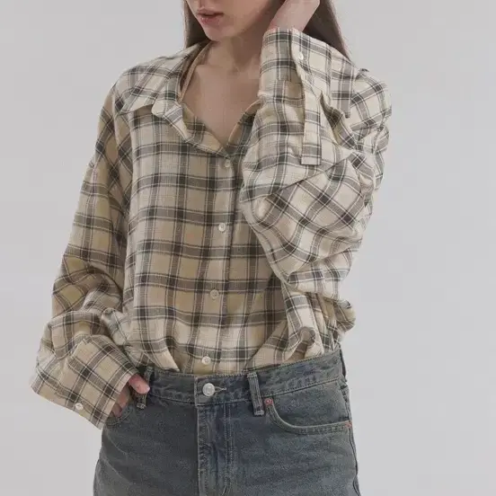헤더먼트 airy butter check shirts (butter)