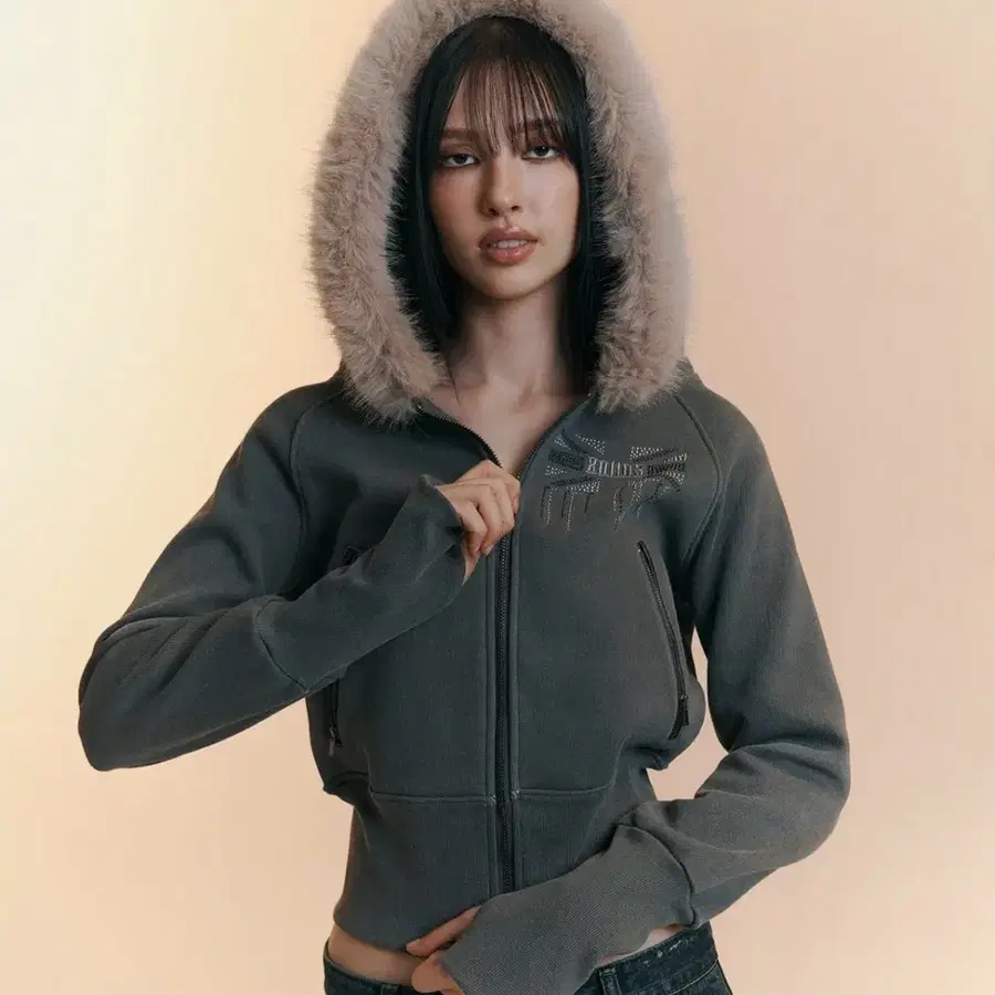 플리즈노팔로우 베키 퍼 후드집업 차콜 Becky Fur Hoodie Jacket (Charcoal)