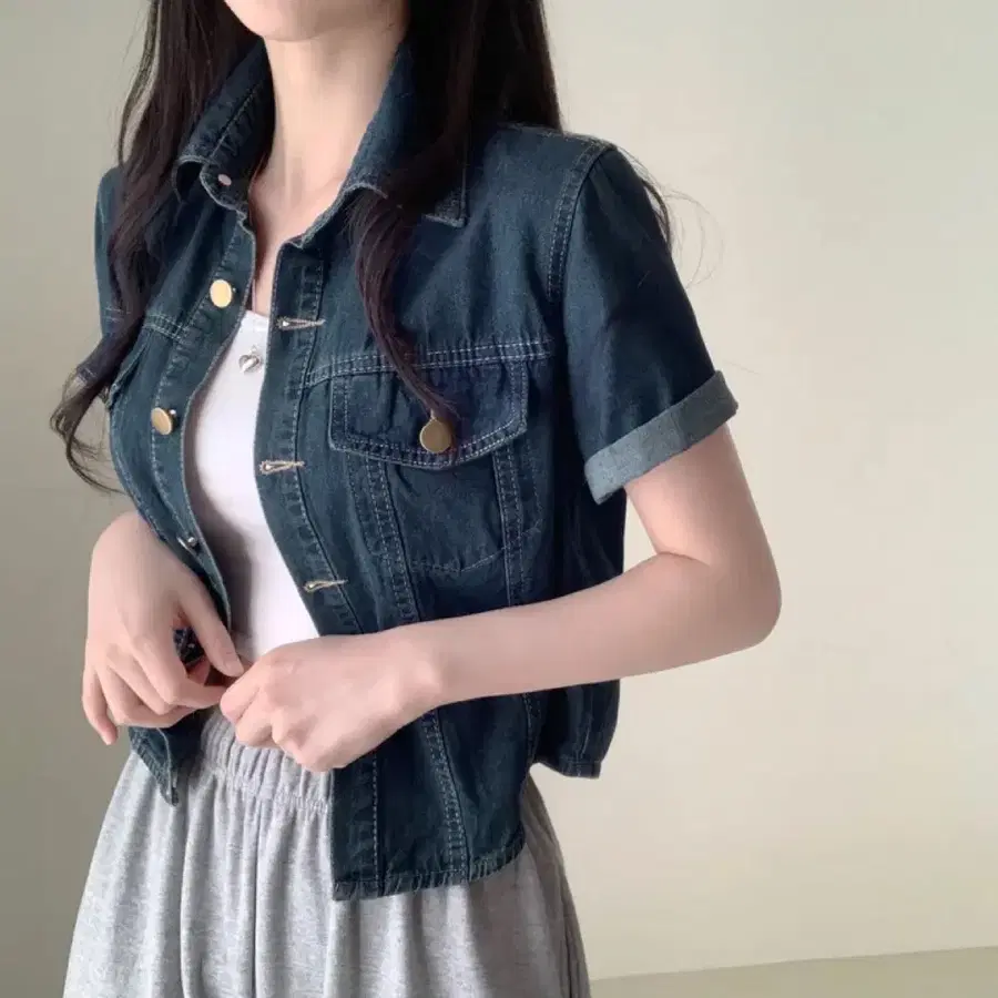 데님 반팔 크롭 청자켓 에이블리 시즈니룩 수학여행