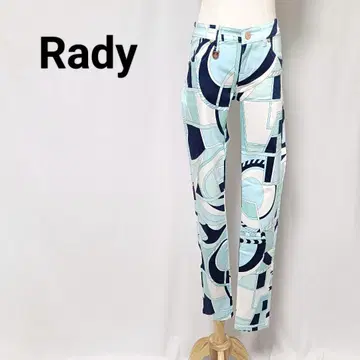 [새상품급] Rady 레이디 기하학 패턴 스키니 팬츠 블루 25인치 일본제