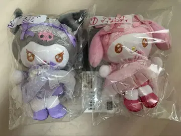 산리오 뽑기 마이멜로디 쿠로미 봉제 인형 키링 2세트
