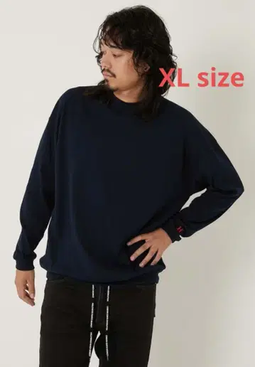 탄력 란 스트레치 플라이스 헴 리브 롱 슬리브 긴팔 네이비 XL