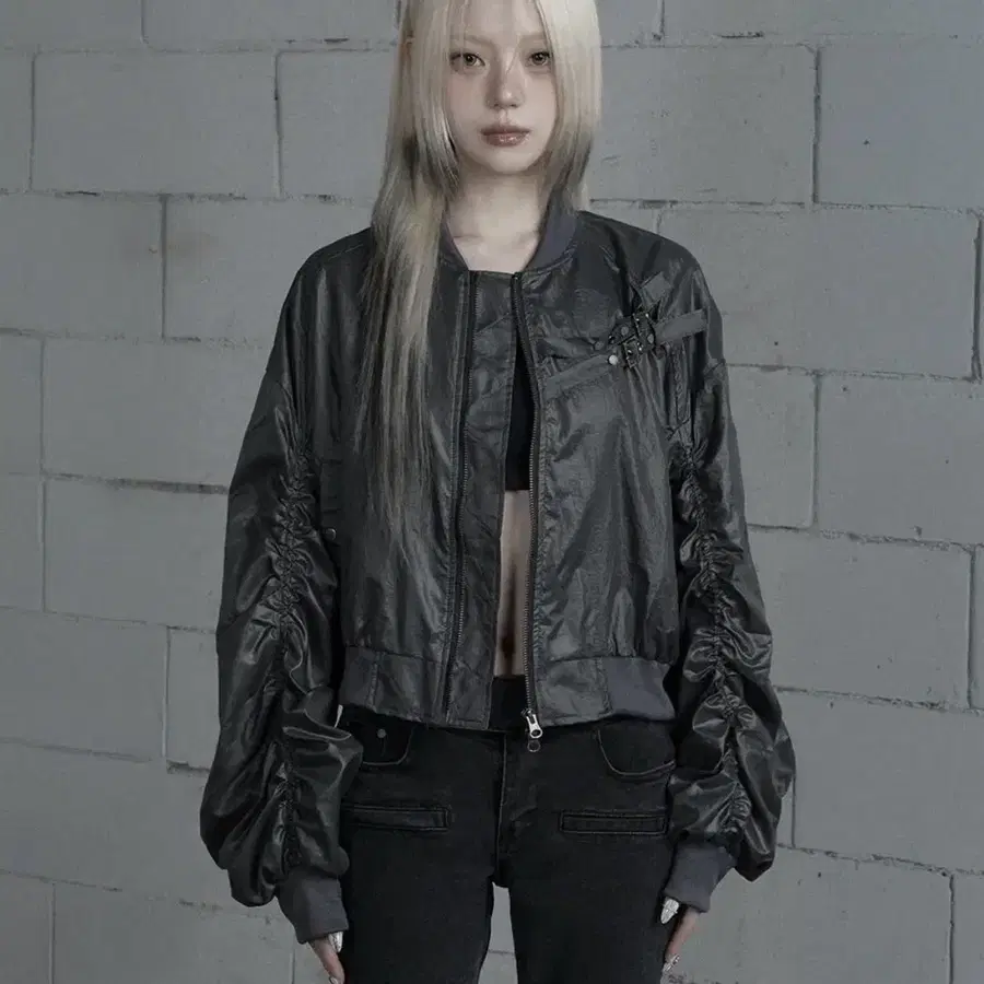 에트오소메 Chest Belt Tipstop Shirring Crop Jacket
