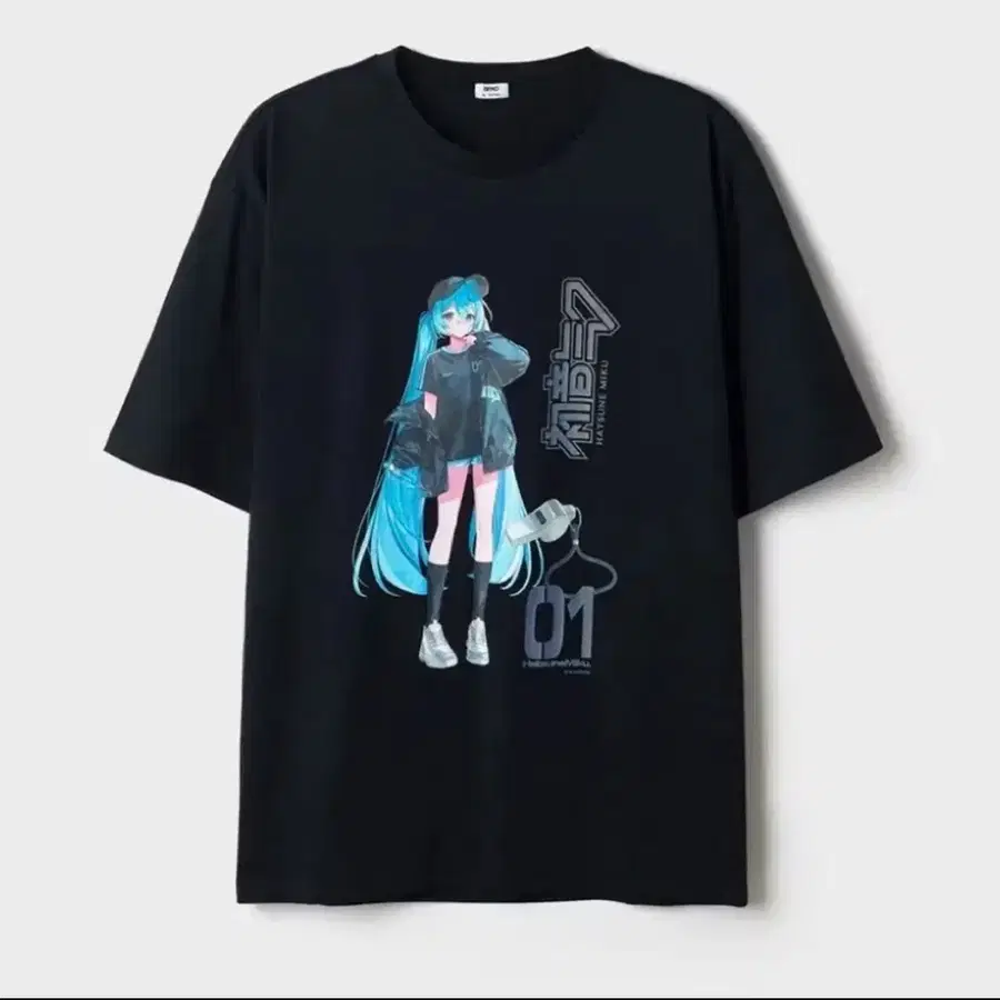 [S] 스파오 spao 하츠네 미쿠 콜라보 반팔 티셔츠 블랙