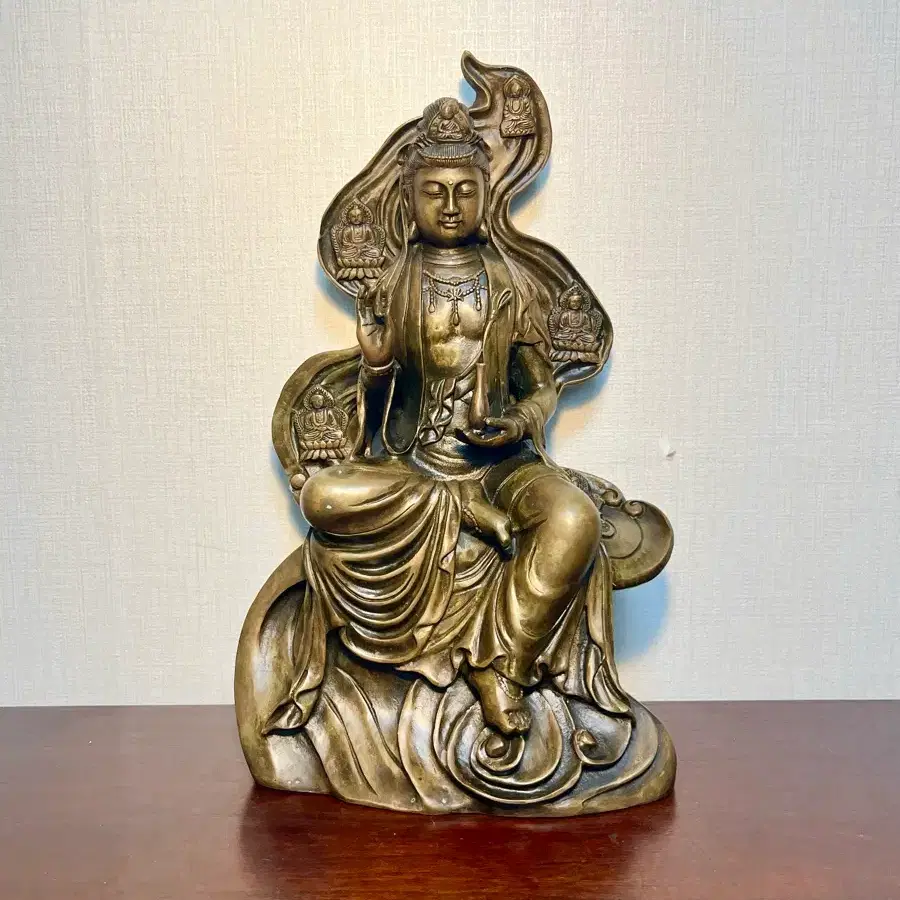 청동 화불광배 정병 관세음보살 반가좌상(40cm)