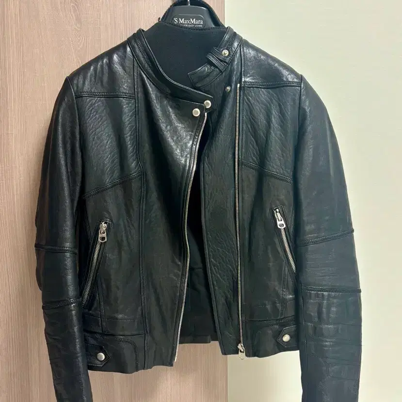 산드로 레더 라이더 자켓 블랙