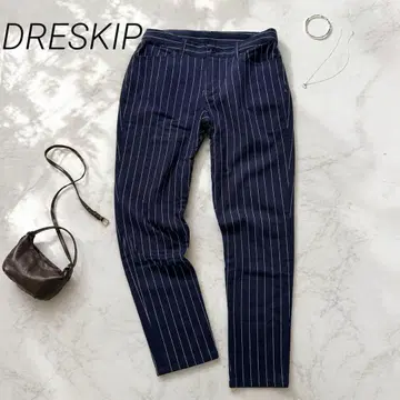 N239 DRESKIP 네이비 스트라이프 팬츠 M 테이퍼드 슬림 레그