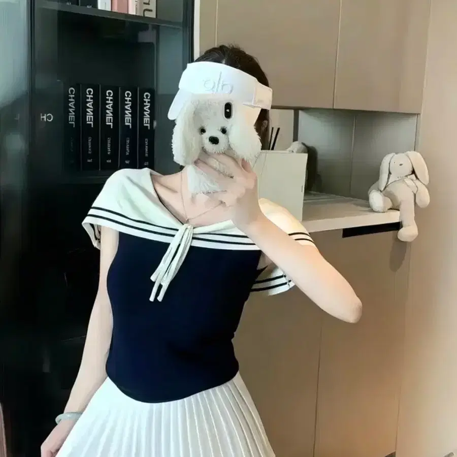 네이비 세일러 카라 니트탑