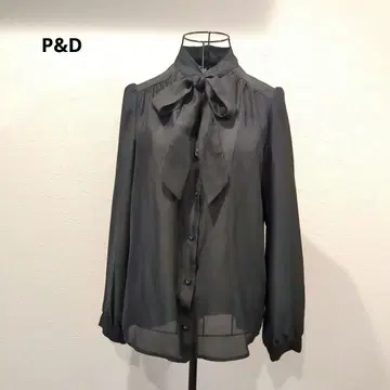 보타이 블라우스 긴팔 블랙 도트 무늬