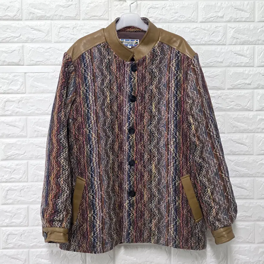L 미쏘니 MISSONI 가죽 배색 지그재그 니트 자켓 F240