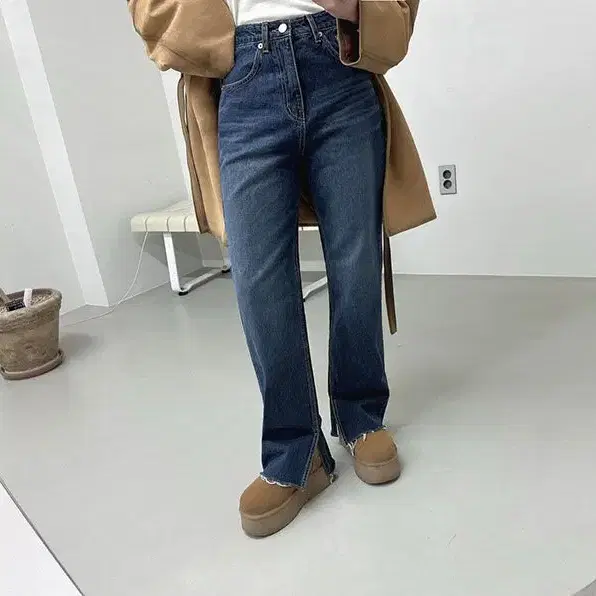놉 nob 슬릿 데님팬츠 청바지 통바지 M