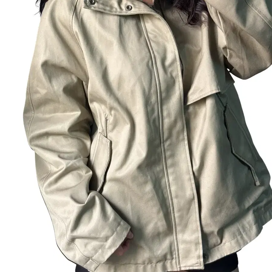 H&M 베이지 스탠드넥 집업 트렌치 자켓