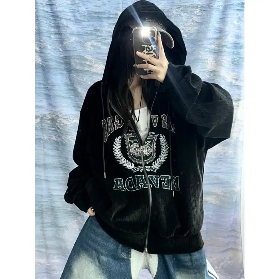 UNISEX 헤비 벨벳 코듀로이 빈티지 더 힙 루즈 후드 집업. 키미스