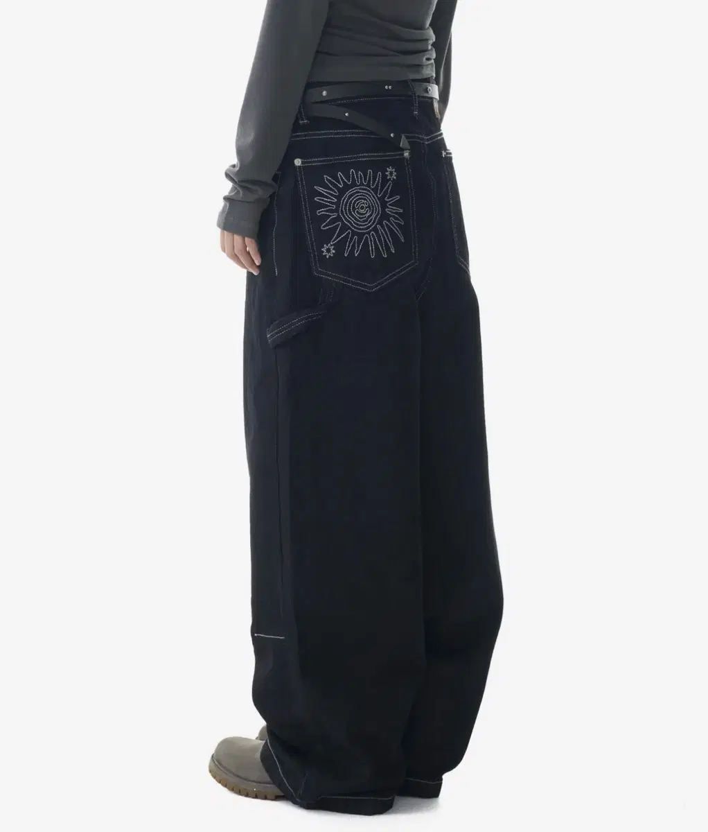 Aakam Needlework Carpenter Denim Pants (Black)