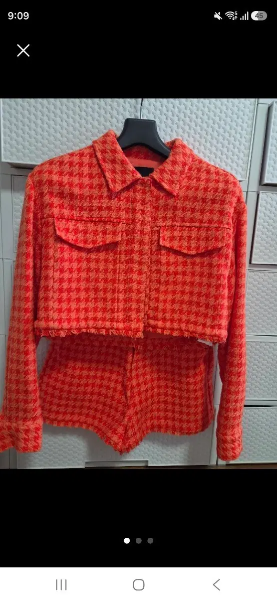 ZARA 자라 오렌지 체크 크롭 자켓 바지 셋업 s 민트급