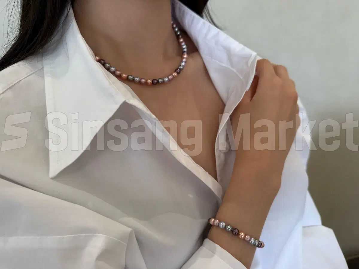 [빠른발송] 실버925 스와로브스키 6미리 멀티 진주 목걸이