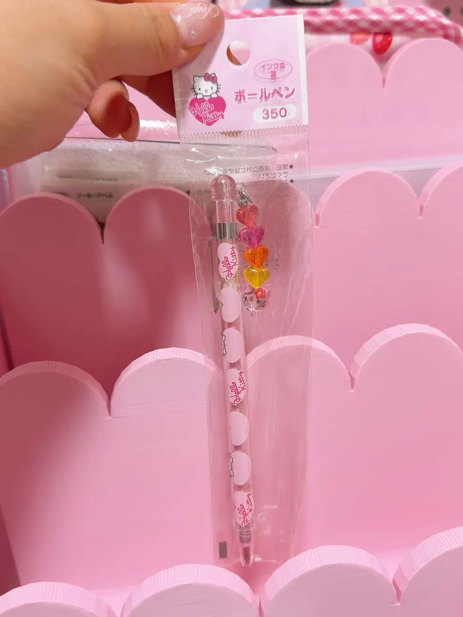 고전 헬로키티 비즈 하트 볼펜