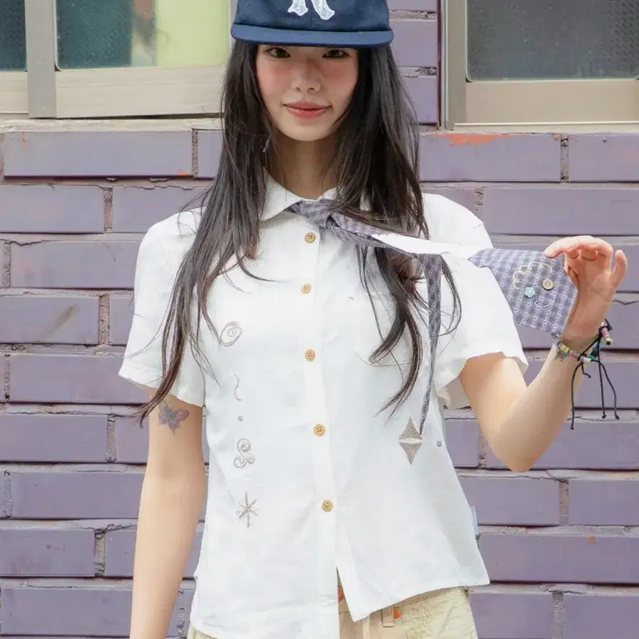 미착용 / 루나키후 언발란스 자수 반팔 셔츠 남방