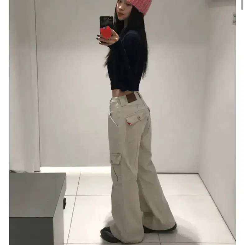 코지 세미 부츠컷 팬츠 플레어진 (아이보리) M