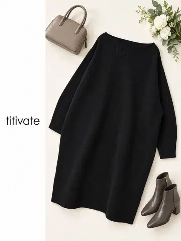 [새상품급] titivate 티티베이트 리브 니트 원피스 블랙 S 긴팔