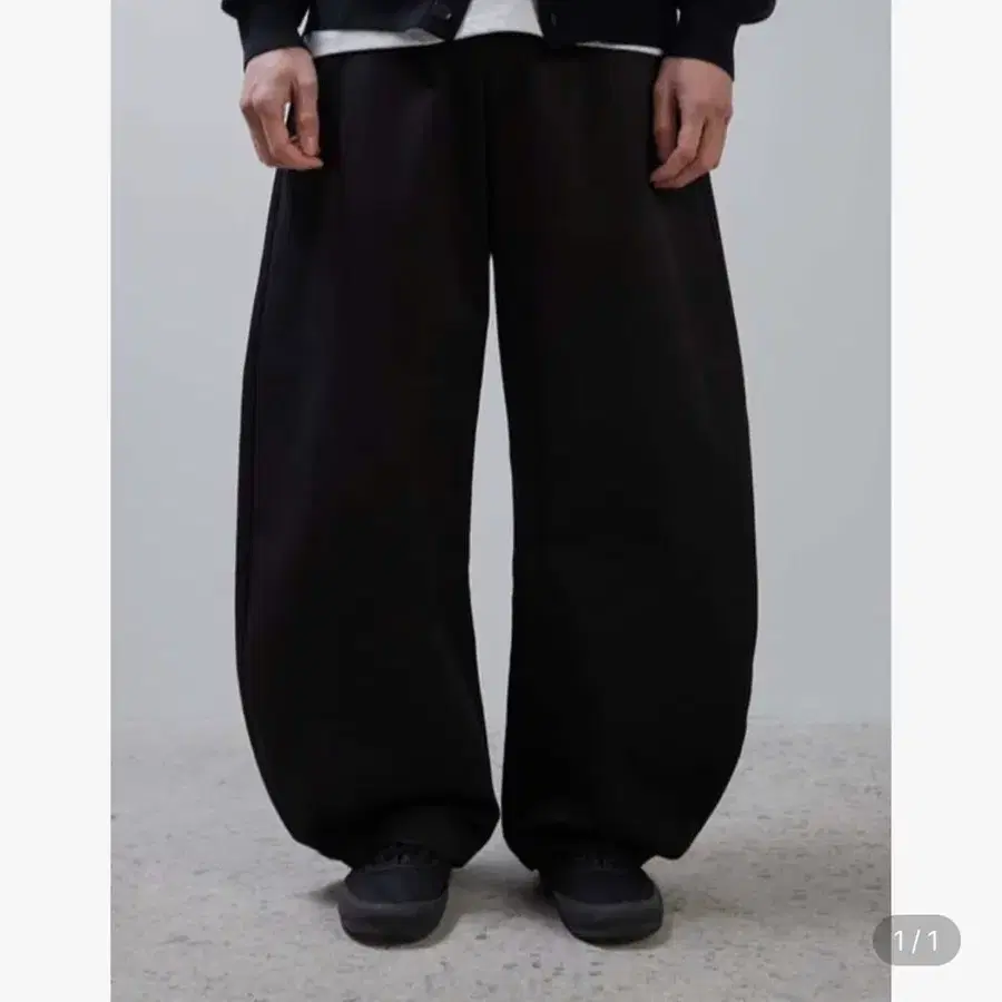 편마 커브드 와이드 코튼 팬츠 블랙 L