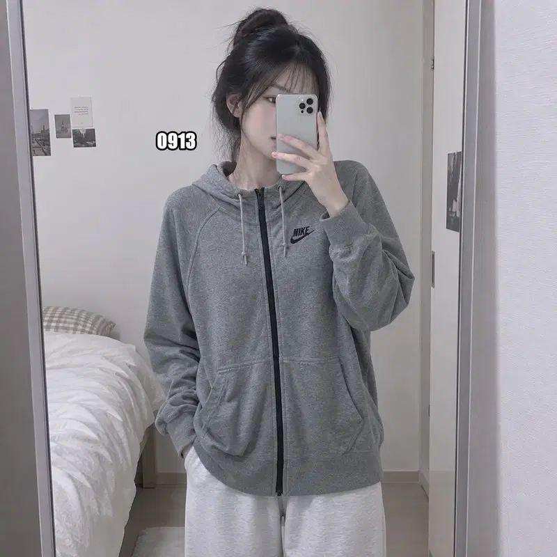 S 나이키 기본 그레이 후드 집업