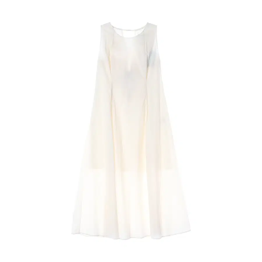 루에브르 24SS 백 타이 슬리브리스 드레스 롱 원피스 크림
