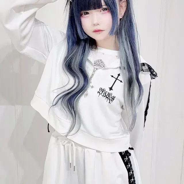 MARS 마즈 레이스 후크 크로스 숏 후드집업