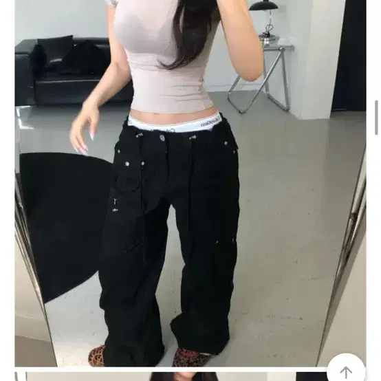 에이블리 카논 블랙 와이드 카고 팬츠 L