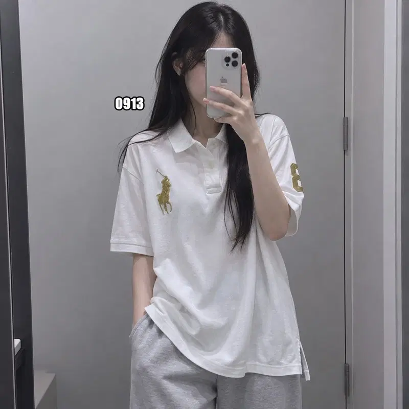 L 폴로 랄프로렌 화이트 골드 빅포니 카라 반팔 티셔츠