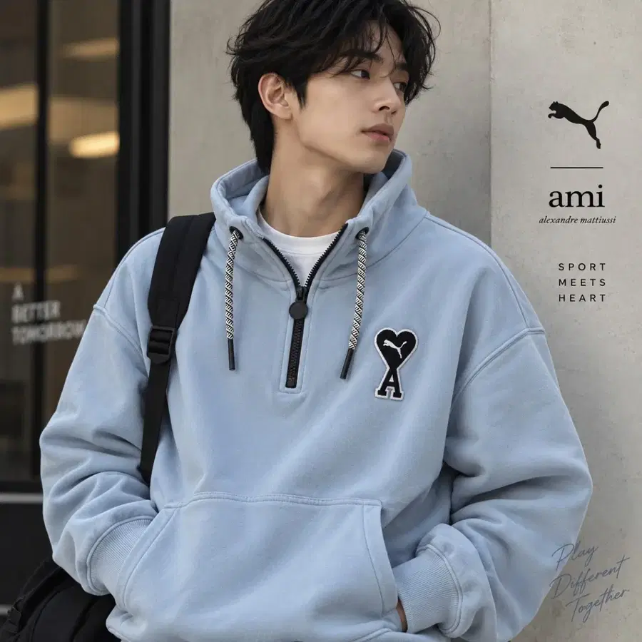 PUMA AMI 아미 콜라보 하프집업 스웨트셔츠 라이트블루 국내 105
