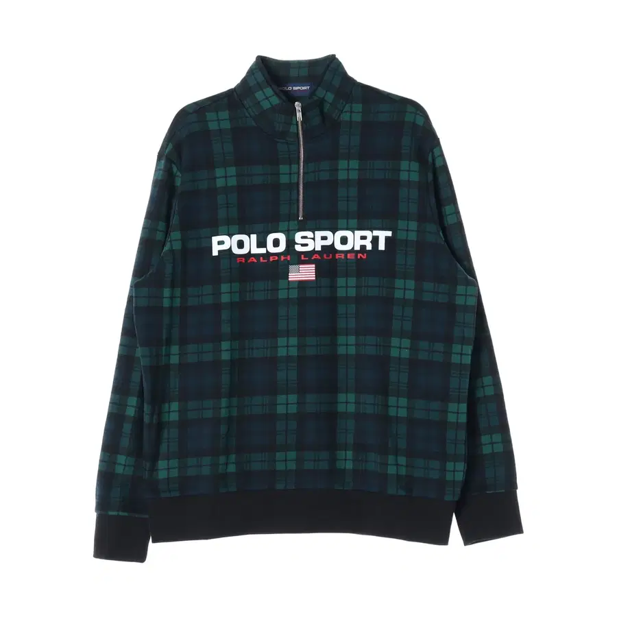 (새상품) 폴로 랄프 로렌 21FW 신형 QR 타탄체크 하프집업 맨투맨 스웨트셔츠 그린