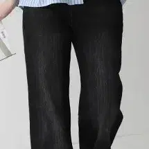 블랙 와이드 데님 팬츠 스판