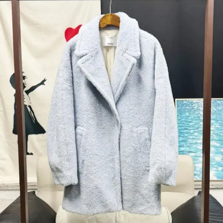 [오브제] 여성 소라색 오버핏 울 코트