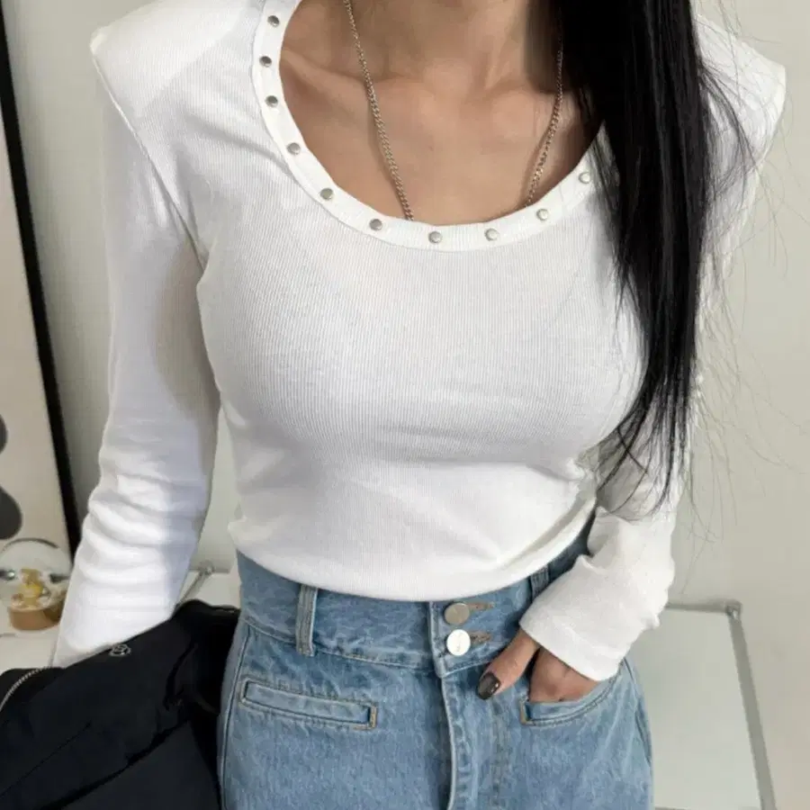 <화이트> 벨리타 찡티셔츠