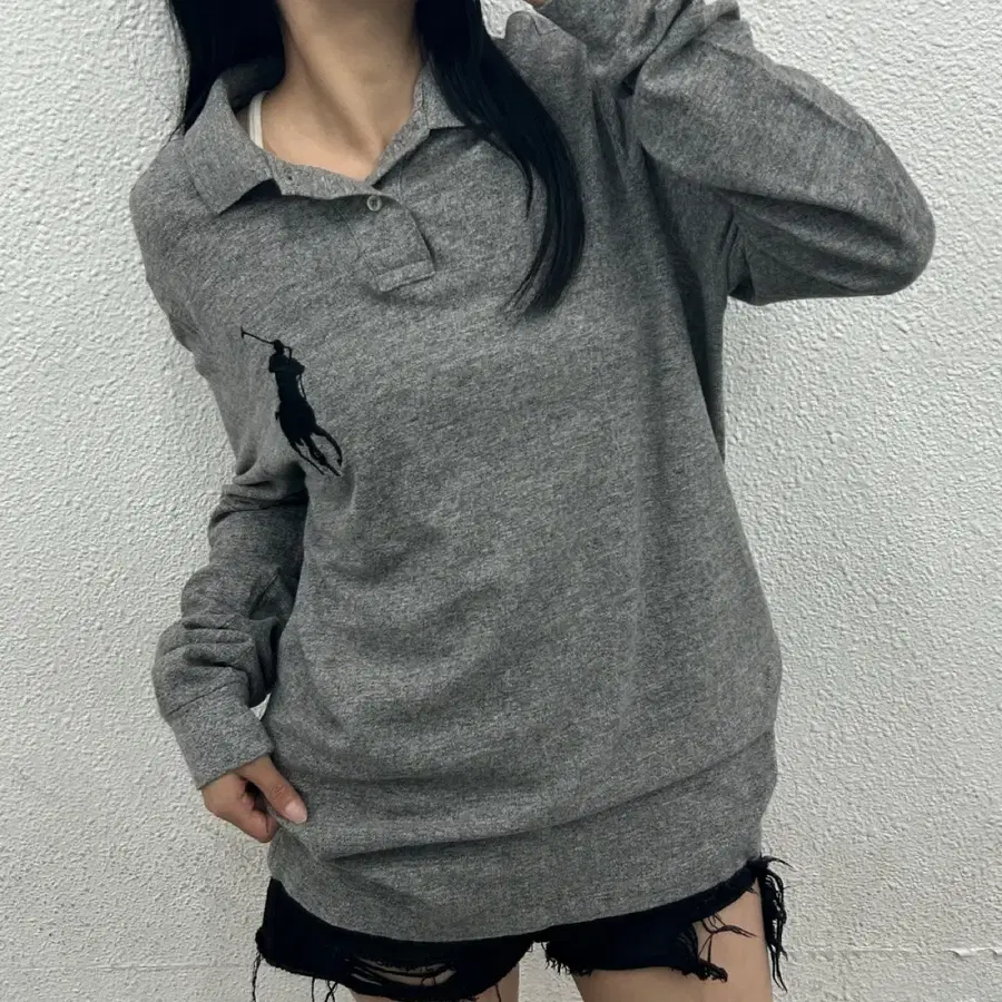 폴로 랄프로렌 블랙 빅포니 그레이 pk티 L